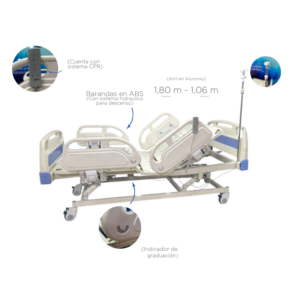 Cama Hospitalaria Electrica  3 Funciones + Atril Porta Suero  SKU:  BX-A01