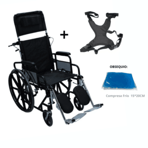 Silla de Ruedas Con Espaldar Reclinable y Soporte Cefálico SKU: FY954 +Arnes + compresa Fría
